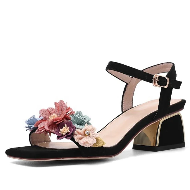 

Luxury Sandals Women Chunky Heel Dress Sandals Shoes Size 43 Heeled Summer Sandals Flower Single Band Dress Pumps, Apriot blue black
