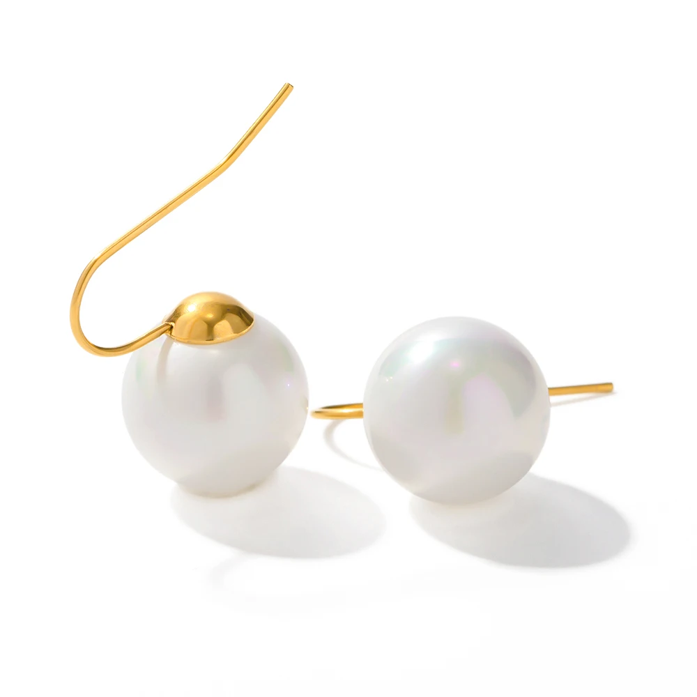 

J&D Waterproof 18k Gold Plated Stainless Steel Jewelry Minimalist Colorful Glass Pearl Earring Women