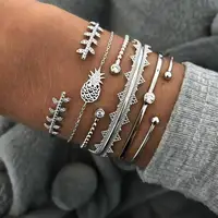 

Fashion silver pineapple charm bangle bracelet set for women wholesale N912172