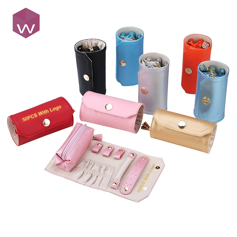 

New style Wholesale pouch Roll Jewelry Organizer jewelry roll bag leather, Beige/gold/pink/silver/green/rose gold