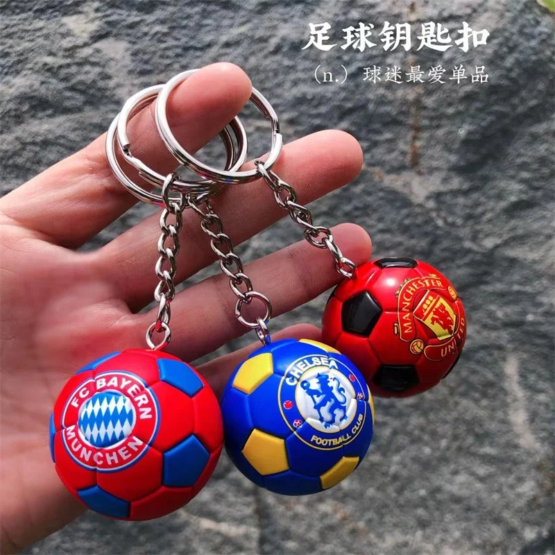 

Real Factory Wholesale Mini 3D PVC Rubber Football Club Keychain Keyring PU Leather Plastic Sports Soccer Ball Key Ring Chain