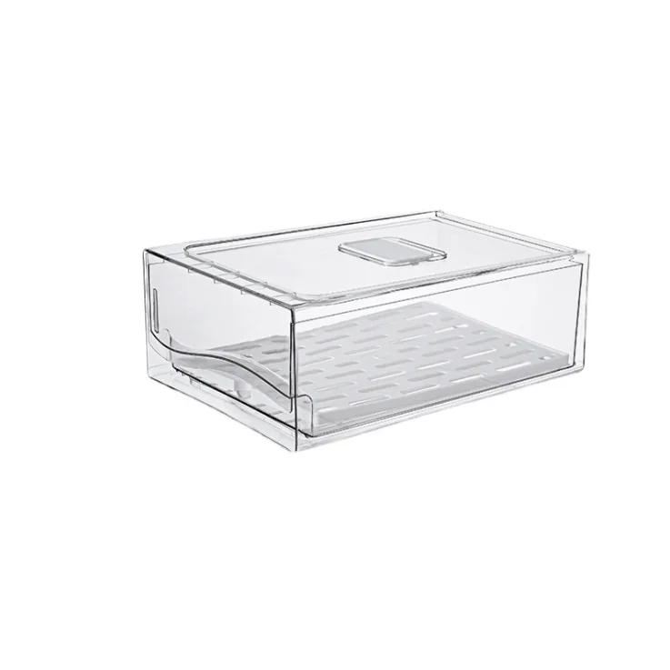 

Wholesale Space Saving Refrigerator Organizer Bins Transparent Fridge Bin Refrigerator Storage Box with Draining Rack