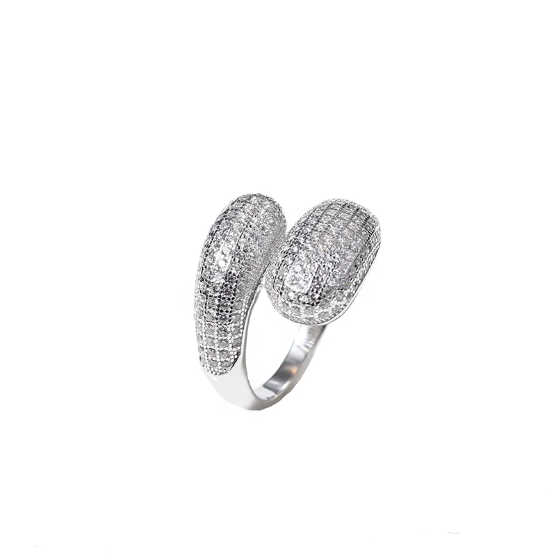 

High Quality Jewelry Adjustable Full Pave Cubic Zirconia 925 Silver Wedding Rings for Lady