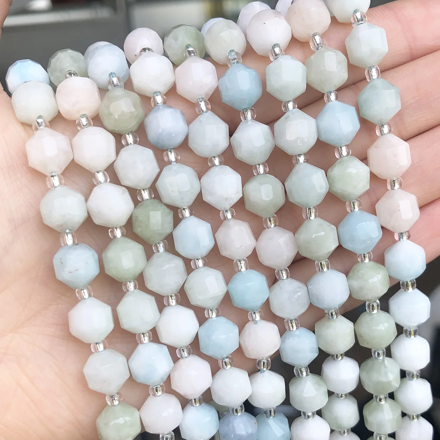 

Wholesale 8MM Faceted Natural Blue Amazonite Beads Olive Shape Stone Beads For DIY Jewelry Making