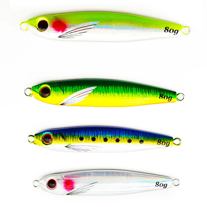 

REENOS 2021 New Luminous Metal Lures 60g 80g Fishing Lure Jigs Metal Jig Sea Fishing Lures, 4 colors