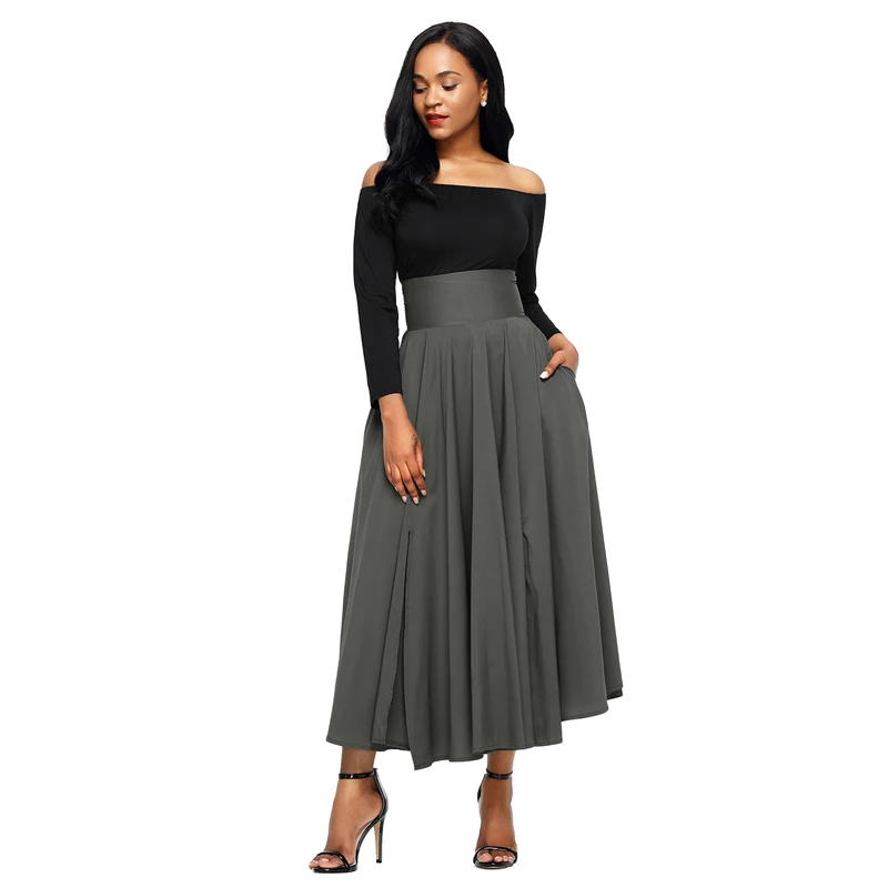 

Hot Sale Fashion Lady Retro High Waist Long Pleated Skirts