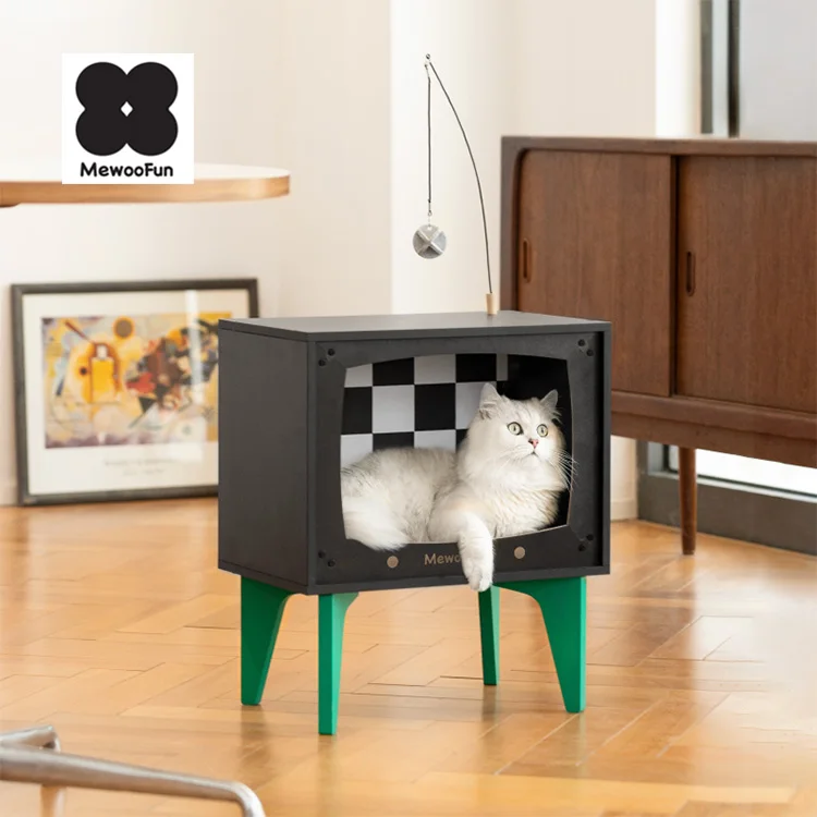 

MewooFun New Design TV Shape Indoor Cat House Wooden Custom Funny Cute Cat Bed Nest