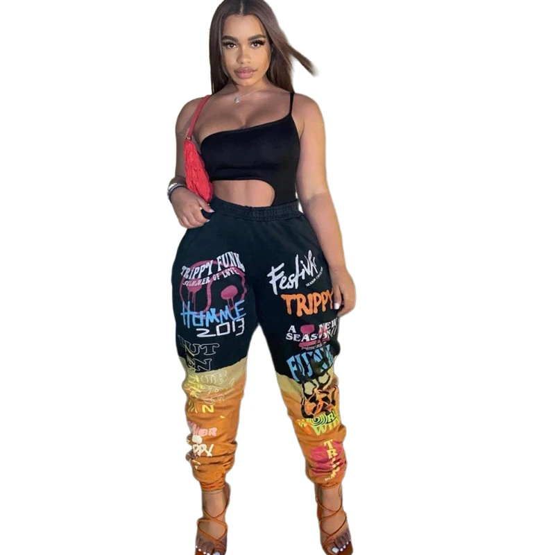 

Plus Size Women Tracksuit Joggers Tie Dye Print High Weist Pants Women Lounge Wear Straight Pants Street Style Woman Trousers, Picture