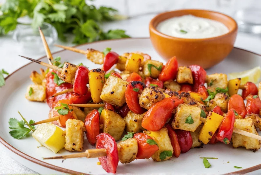Colorful vegetable jerk skewers