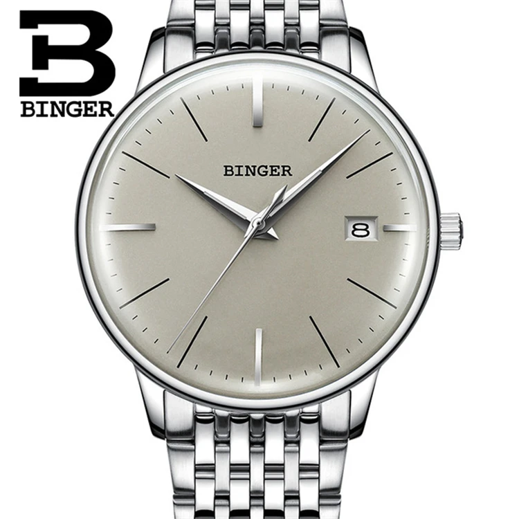 

Switzerland BINGER 5078 Top Brand Convex sapphire glass Fashion Business Automatic Mechanical Watch Men Steel Strap Luxury Watch, 8 colours