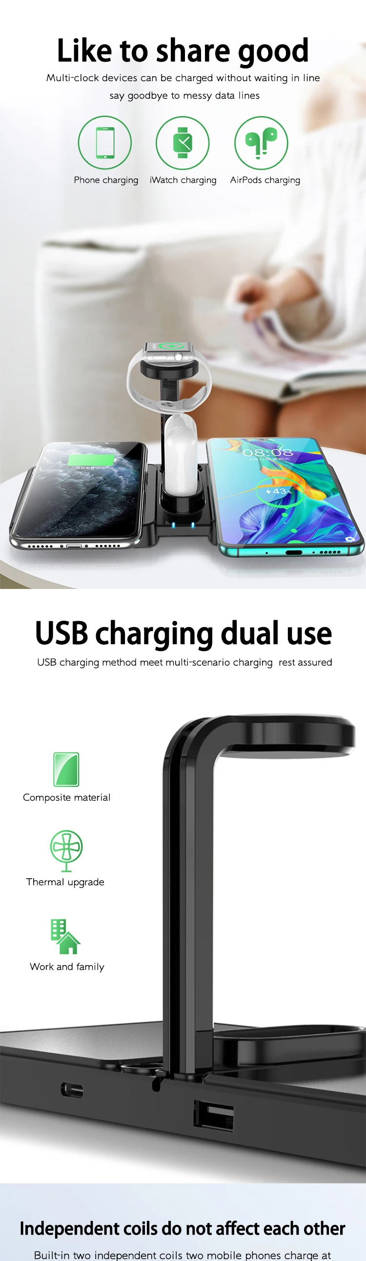 wireless charger 4 in 1 new products 2020 for iphone 7/6/8 plus mobile phones for apple/watch headset wireless charging