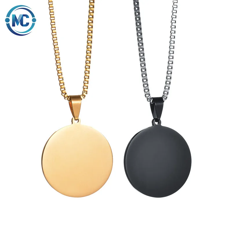 

Hot selling 4 sizes women men laser name id logo sublimation blank jewelry necklace discs gold coin pendant custom, Silver/black/gold blue