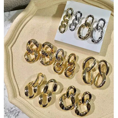 

European Exaggerated 18K Gold Plated Geometric Chain Drop Earring Multi Design Punk Chunky Long Link Chain Earrings For Girls