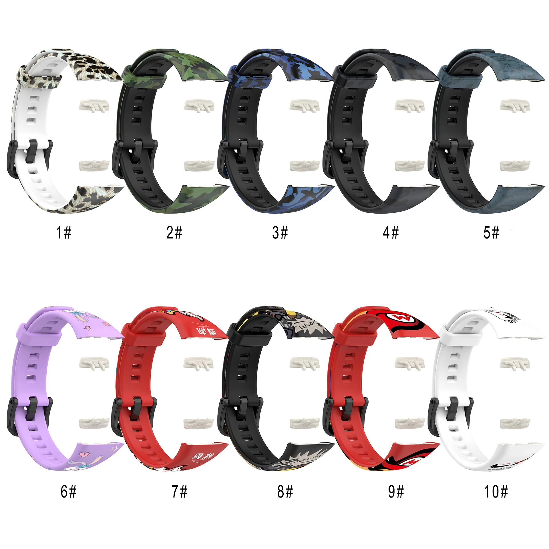 

Silicone printed pattern fashion wristband soft strap smartband for huawei honor band 6, 10 colors