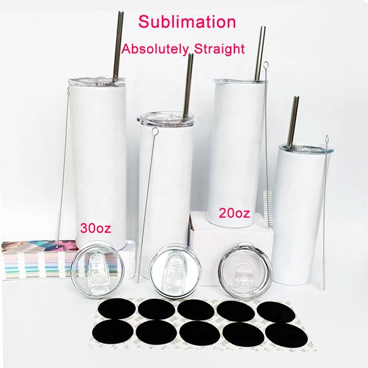 

20oz 30oz 12oz 14oz White Stainless Steel Double Wall Straight Sublimation Blanks Skinny Tumbler With Straw, Customized color acceptable