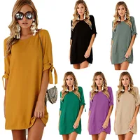 

hot sale girls women fashion sexy casual simple blank plain yellow half sleeve short straight chiffon dresses for ladies