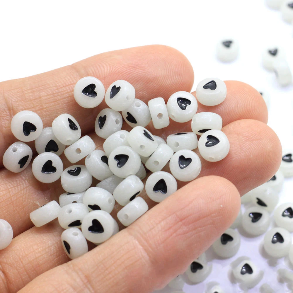

Mini  Flat Round Acrylic White Beads Black Heart Beads for Kids Bracelet Making