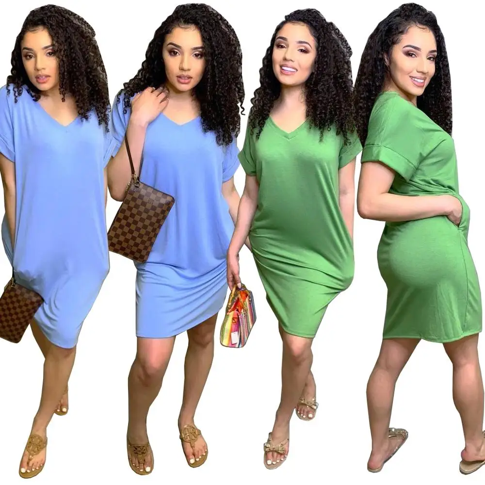 

2021 hot selling women solid casual loose fit tshirt dress women dresses summer