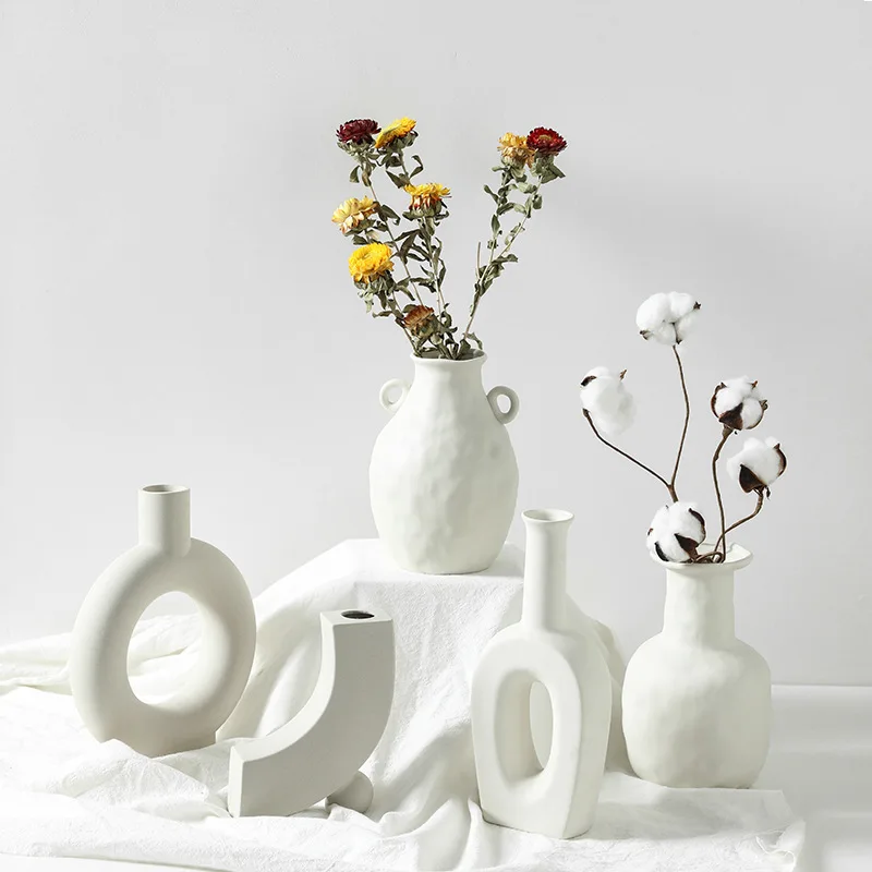 

Antique Matt White Ceramic Irregular Art Decor Vase Plant Abstract Porcelain Indoor Vases Home Decorations