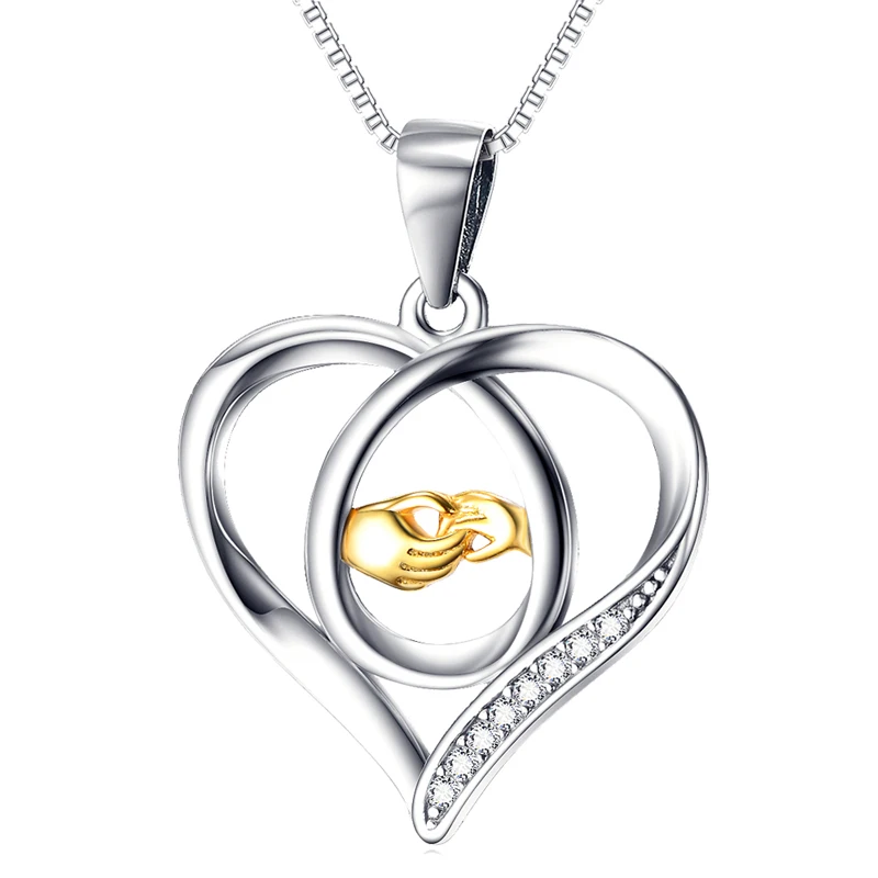 

New Fashion Heart Shape Couples Necklace Pendant Necklace 14K Gold Plated Zircon 925 Sterling Silver Necklace Jewelry For Women