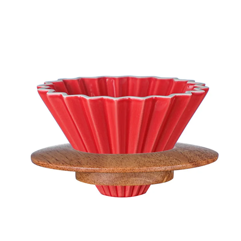 

ceramic coffee dripper drip filter cup sets with wooden tray pour over coffee maker with coffee tools, Colored