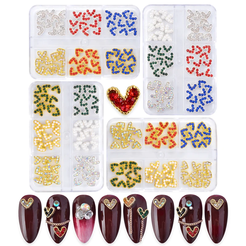 

New Product Nails Rhinestone Crystal Love Stone Heart Nail Charms Box