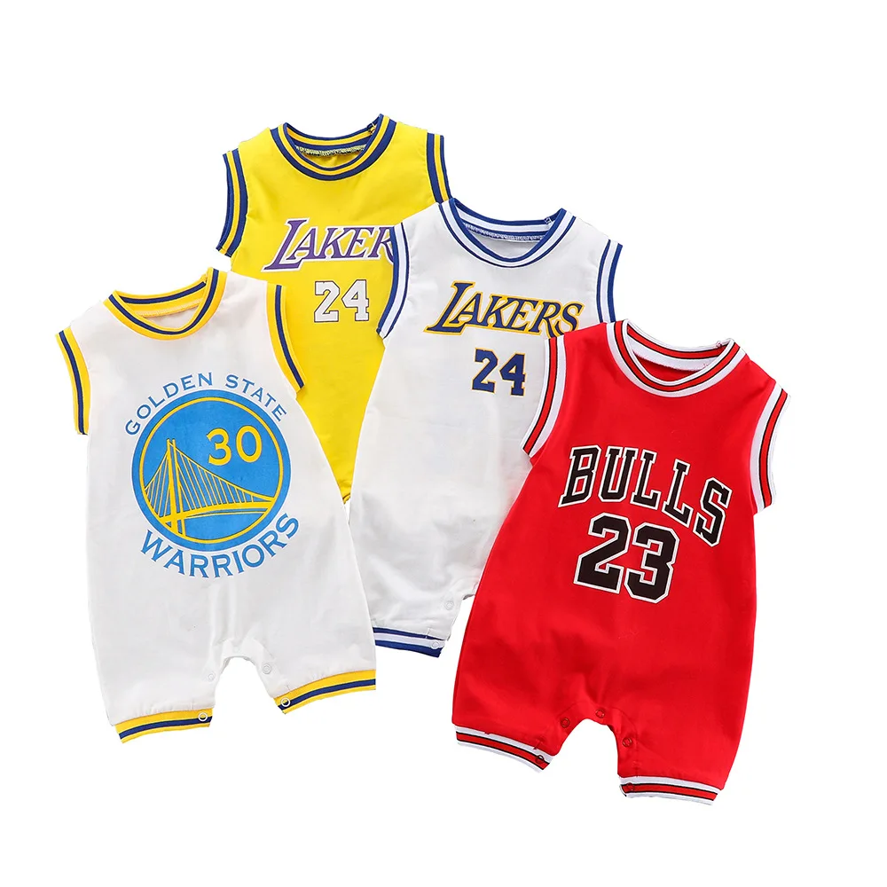 

wholesale ropa de bebes letter print basketball star numbe sleeveless playsuit organic baby jersey boys' rompers clothing sets, Picture color