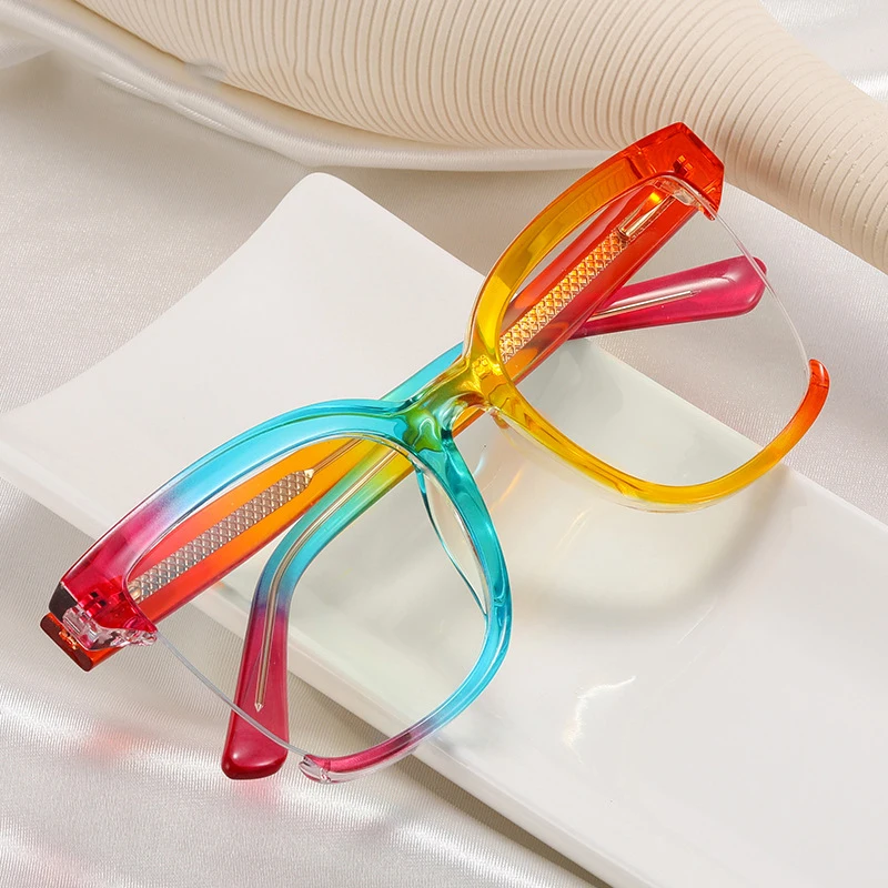 92038 New Fashion Optical Eyewear Rainbow Color Square Glasses CP Frame Women's Anti-Blue Light Glasses