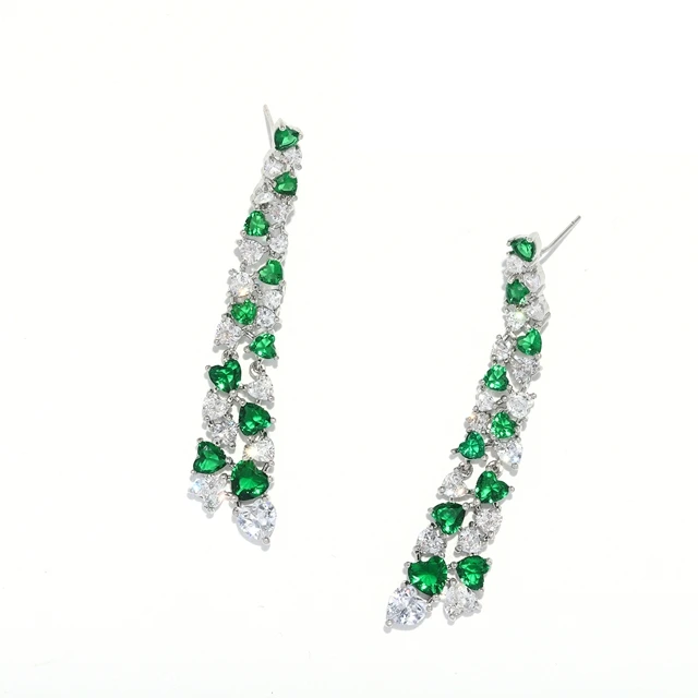 

Green Silver Earring 925 Cuff Back Drop Quarz Stones Findings Jewellery Earrings, As photo