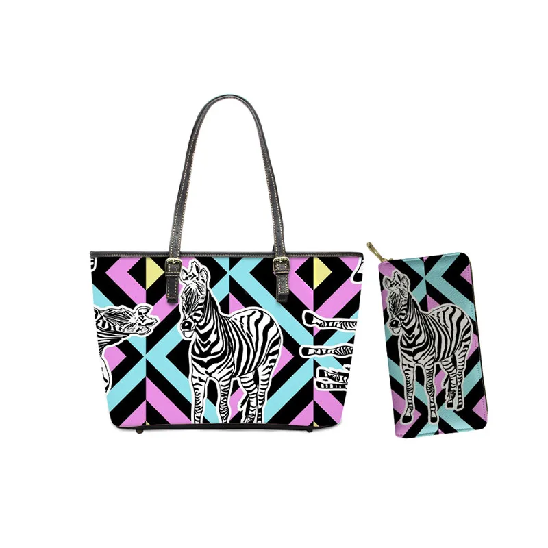 

Zebra Stripe Horse Printed sac luxe a main girl purse set ladies bags handbag set pu leather