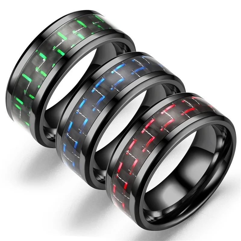 

Ruigang simple Stainless Steel Carbon Fiber for Men Couple Stainless Ring couple jewelry Tungsten ring men, Black color