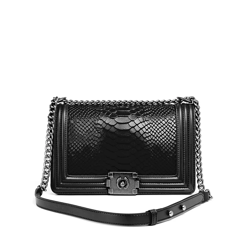 

2021 High quality wholesale genuine leather women shoulder hand bags vintage metal chains shoulder bag Lady women square bag