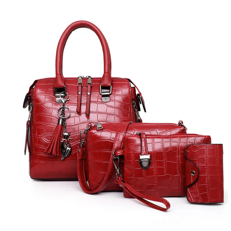 

women's bags set handbags ladies luxury handbag sets 4 pieces women bags, Red,blue,black,brown