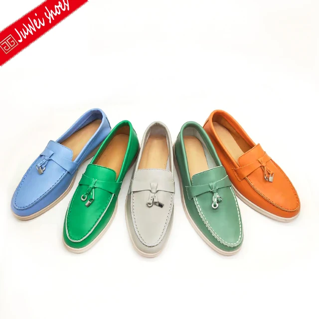 

Wholesale Suede genuine leather breathable travel ballet flats female office sneakers shoes casual Women's Flats for women, Green, orange, willow green, light gray, royal blue, black, azure