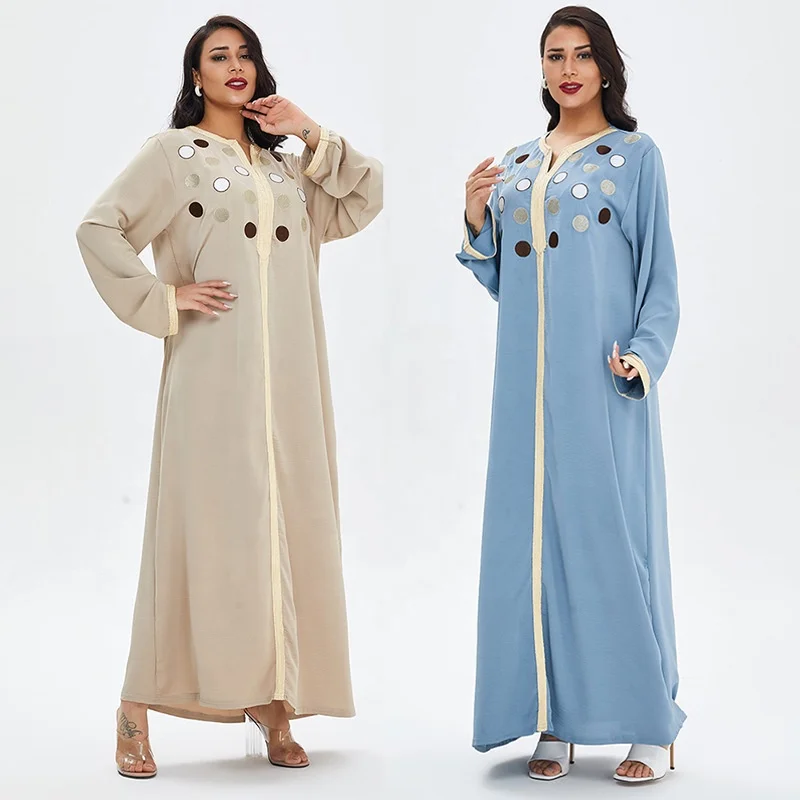 

Muslim spring and autumn leisure dress long loose waist cardigan rayon solid color Middle East robe Muslim religious dress