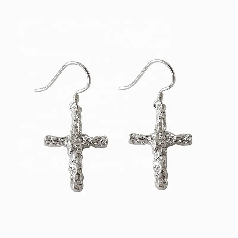 

FSE516 cross pendant dangling temperament 925 silver hook earrings