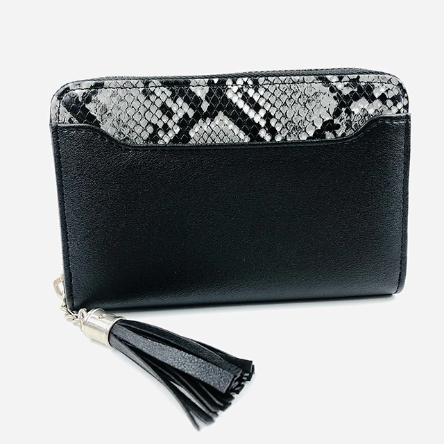 

AIZHU ODM High qualty and lower price PU Leathe Women PU Leather Long Wallets Tassels Snake Pattern Cartera Women Wallets