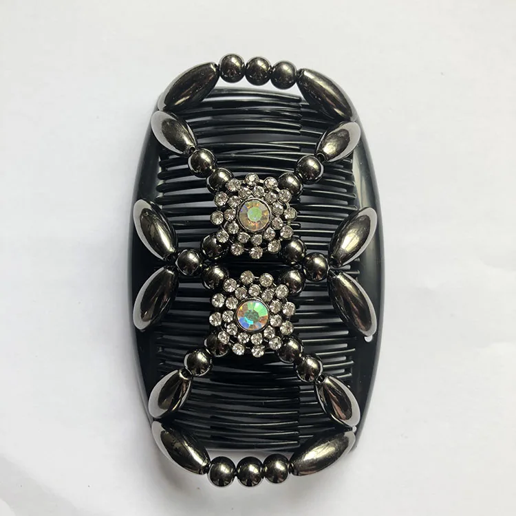 

Small MOQ High quality Hot Easy Magic Wood Beads Double Hair Comb Clip Stretchy Women Hairwear, Any color is available