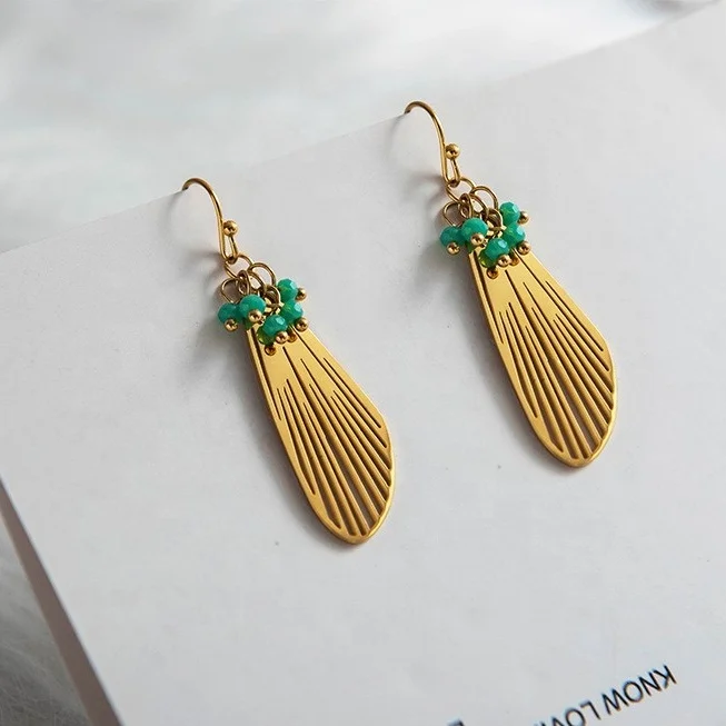 

RFJEWEL Fashion Cicada's wings earrings jewelry set Alloy jewelry gold earrings for women long stone earrings hot selling