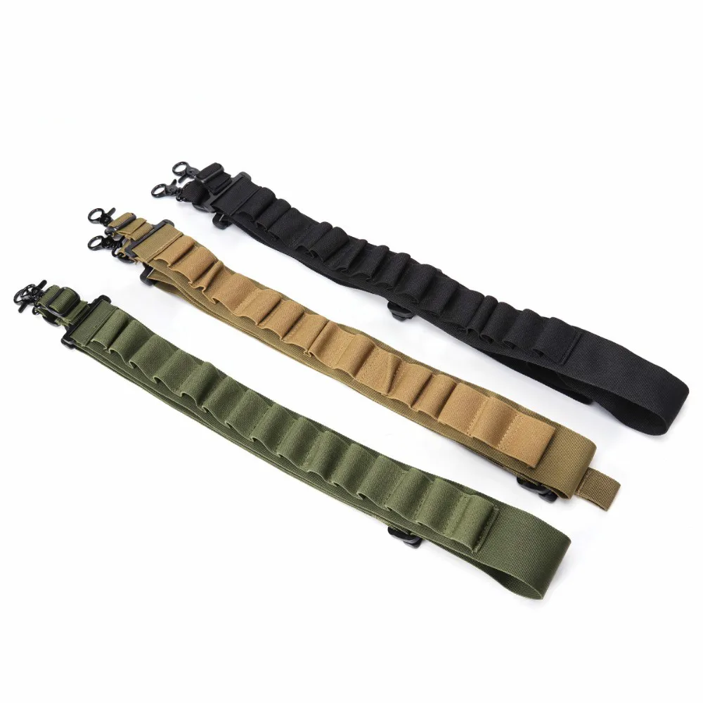 

Tactical 12 Gauge Rifle Sling 15 Shell Shotgun Accessories Belt Holder Magazine Pouch Outdoor Air-soft Ammo Gun Strap, Bk/tan/green