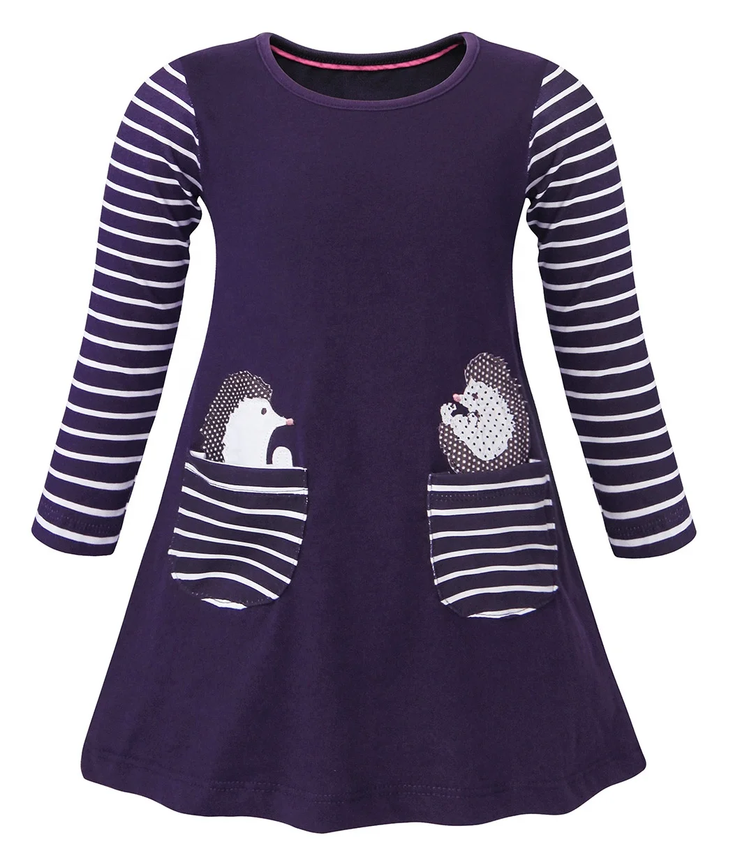 

New Autumn Girls Animal Dresses A-line Dress Long Sleeve Skirt Pure Cotton Children's Skirt With Pockets