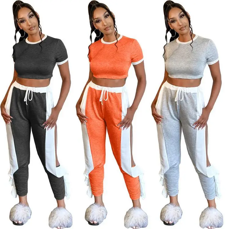 

Wholesale Sexy Crop Top And Draped Pants Ladies Sport Set Outfits 2 Piece Set Women