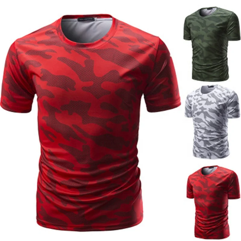 

Camouflage 3D Hollow Out Men's T-shirts, White/red/army green
