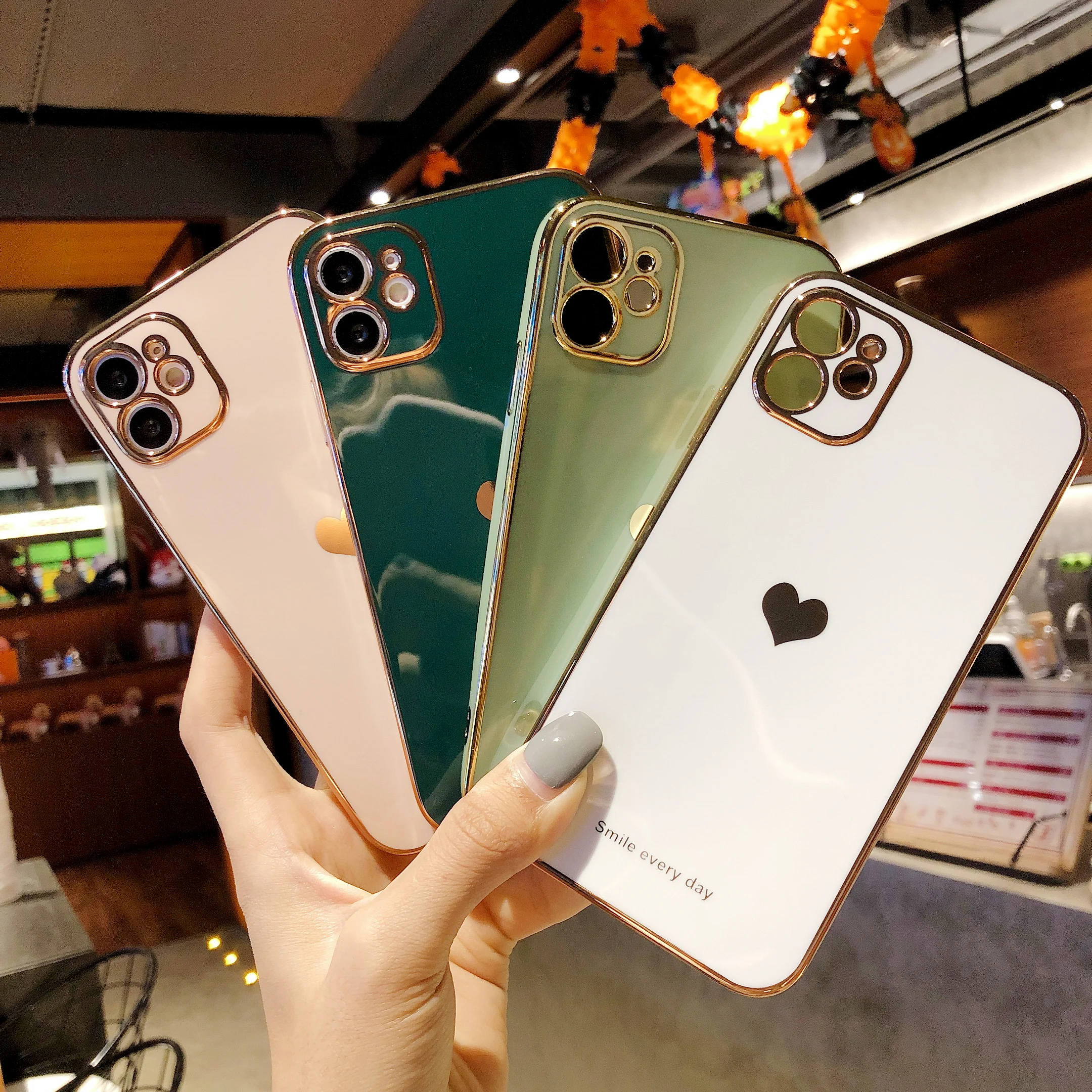 

Electroplated love heart Phone Case For iPhone 12Pro 12 11 Pro Max XR XS X XS Max 7 8 Plus Shockproof Protective Back Cover capa