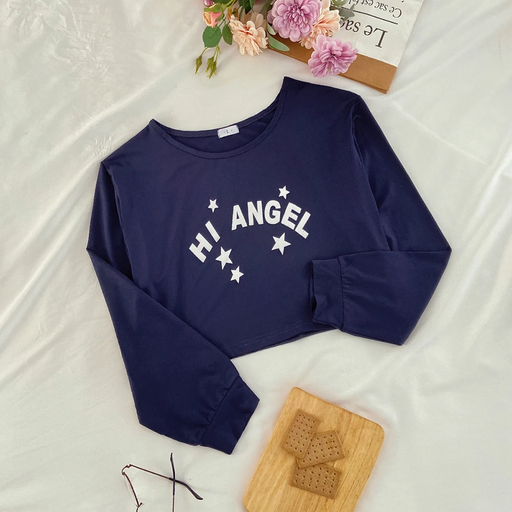 

Navy blue summer fashion clothing sexy cropped t shirt women lounge wear t-shirt ladies girls polyester knit pajama crop top