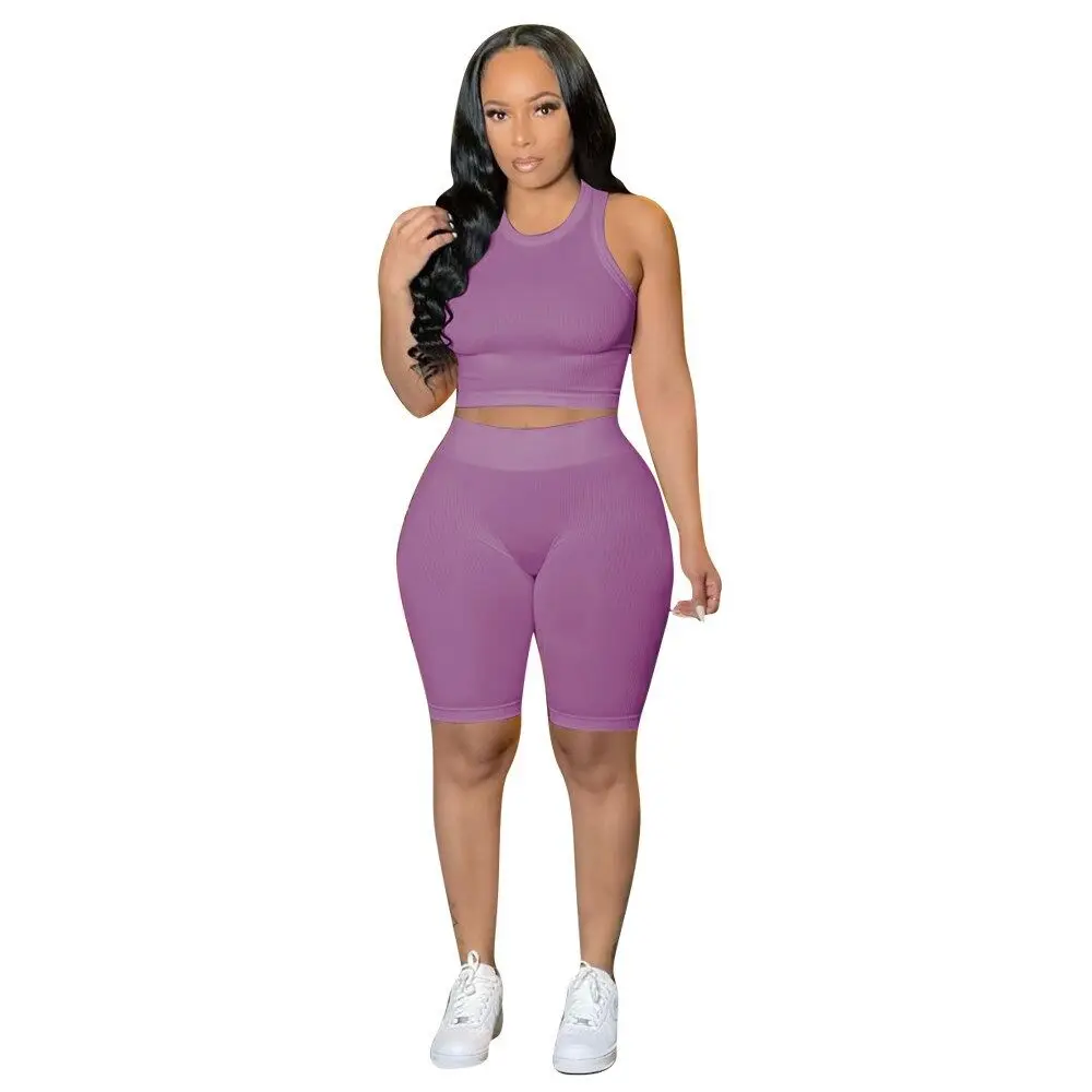 

Comfortable Solid Color Trendy Sweat Suit Short Top Jogging Shorts Women Two Piece Set, Skin,pink,blue,black,purple,red,white