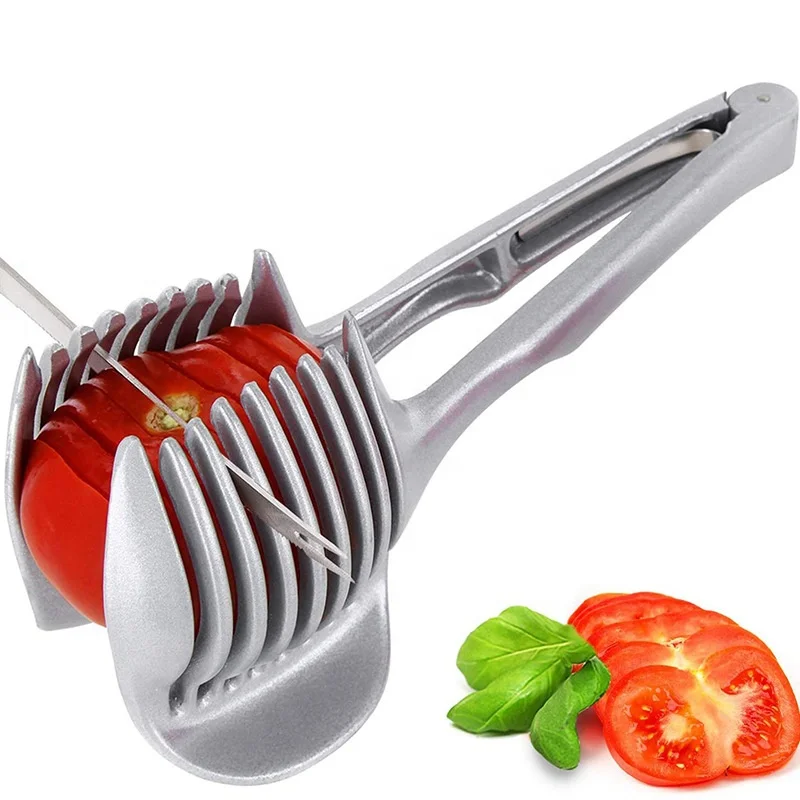 

Best Utensils Tomato Slicer Lemon Cutter Multipurpose Handheld Round Fruit Tongs Stainless Steel Onion Holder