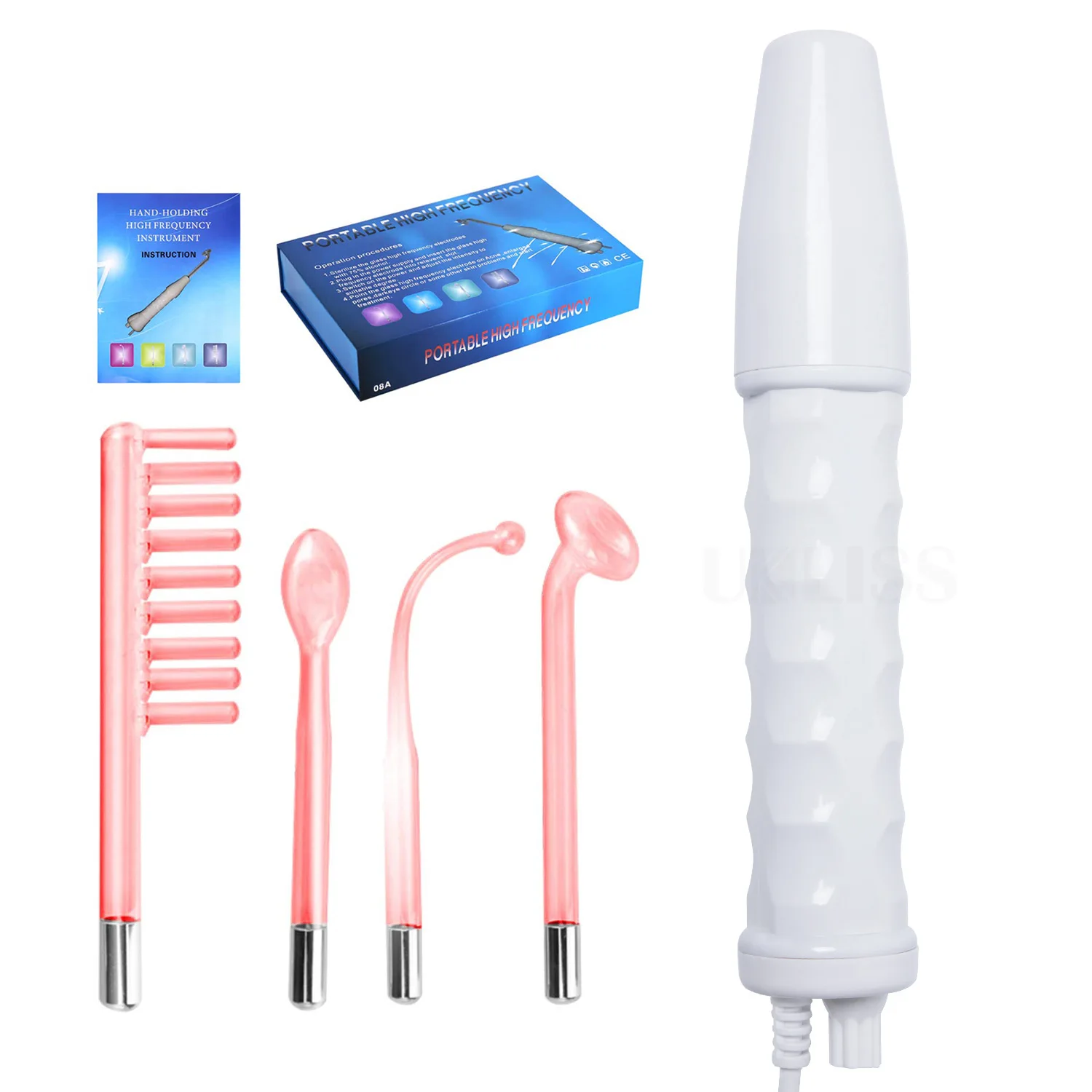 

Electrotherapy Glass Tube 110V-240V Facial Skin Care Spa 4 In 1 High Frequency Electrode Wand Beauty Device Acne Spot Remover