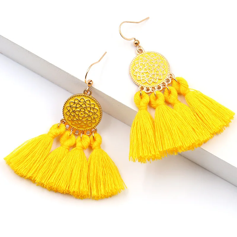 

Manufacturer Hot Sale women's summer tassel fan earings alloy flower drip oil earrings, As picture