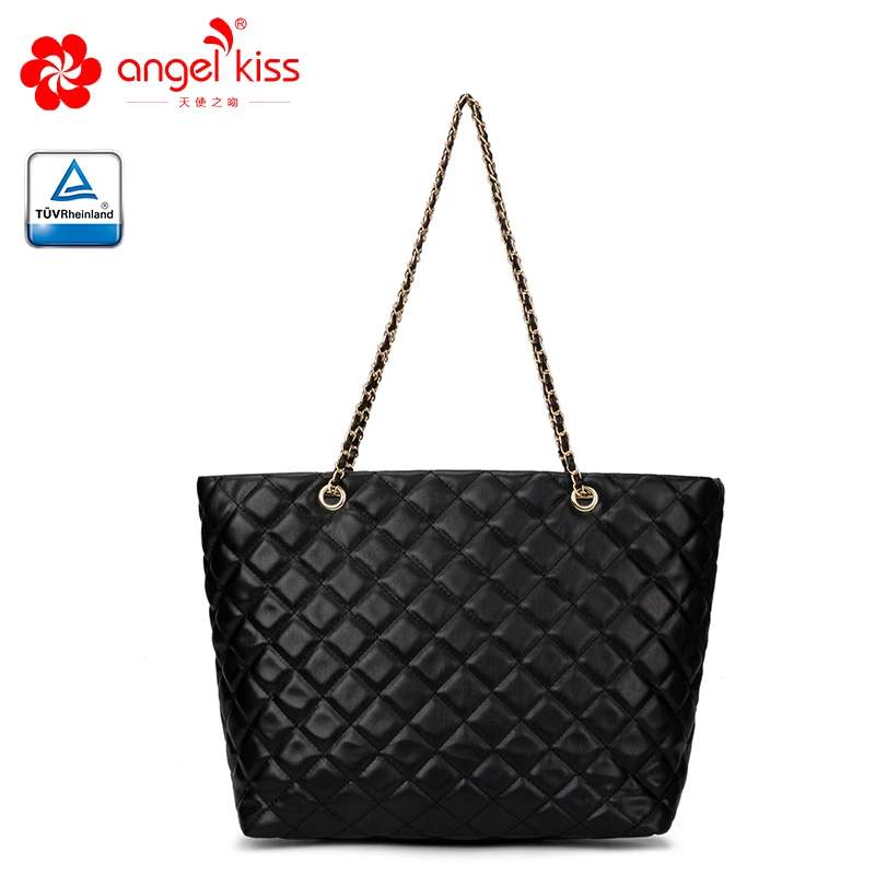 

Angel Kiss Women Fashion Quilted Handbag Chain Tote Bolso De Mujer Pu Casual Tote Black Classics Shoulder Bag Ladies